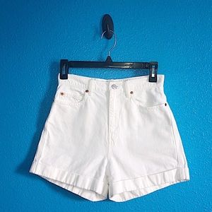 High Rise White Denim Shorts